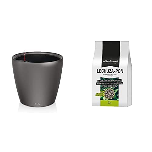 Lechuza 16023 Classico Premium LS 21 Herausnehmbarer Pflanzeinsatz mit patentiertem Griffrahmen, Anthrazit Metallic, Hochwertiger Kunststoff+ PON 3L Pflanzsubstrat, Neutral von Lechuza