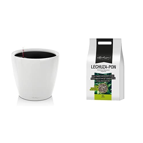 Lechuza 16060 Classico Premium LS 35 Herausnehmbarer Pflanzeinsatz mit patentiertem Griffrahmen, Weiß Hochglanz, Hochwertiger Kunststoff+ PON 12L Pflanzsubstrat, Neutral von Lechuza