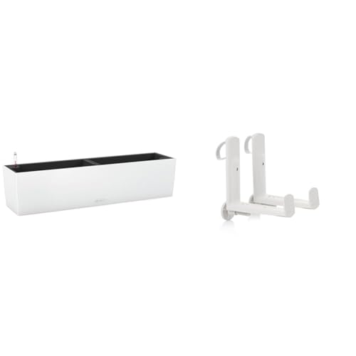 Lechuza "BALCONERA Color 80" Pflanzgefäß mit ERD-Bewässerungs-System, Weiß, 79 x 19 x 19 cm & Balkonkastenhalter Weiß(1 Stück = 1 Paar) weiß 19030 von Lechuza