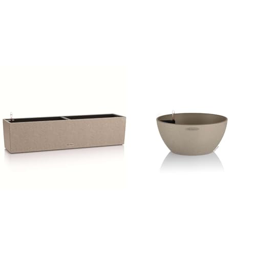Lechuza BALCONERA Stone 80 sandbeige 15661 & CUBETO Stone 30 sandbeige 13831, Kunststoff, Polypropylen (PP) von Lechuza