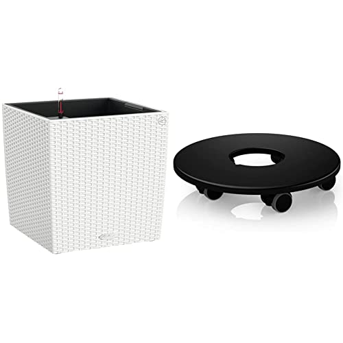 Lechuza "CUBE Cottage 40" Pflanzgefäß mit ERD-Bewässerungs-System, Weiß, 40 x 40 x 40 cm & Rolluntersetzer für Classico 50 von Lechuza