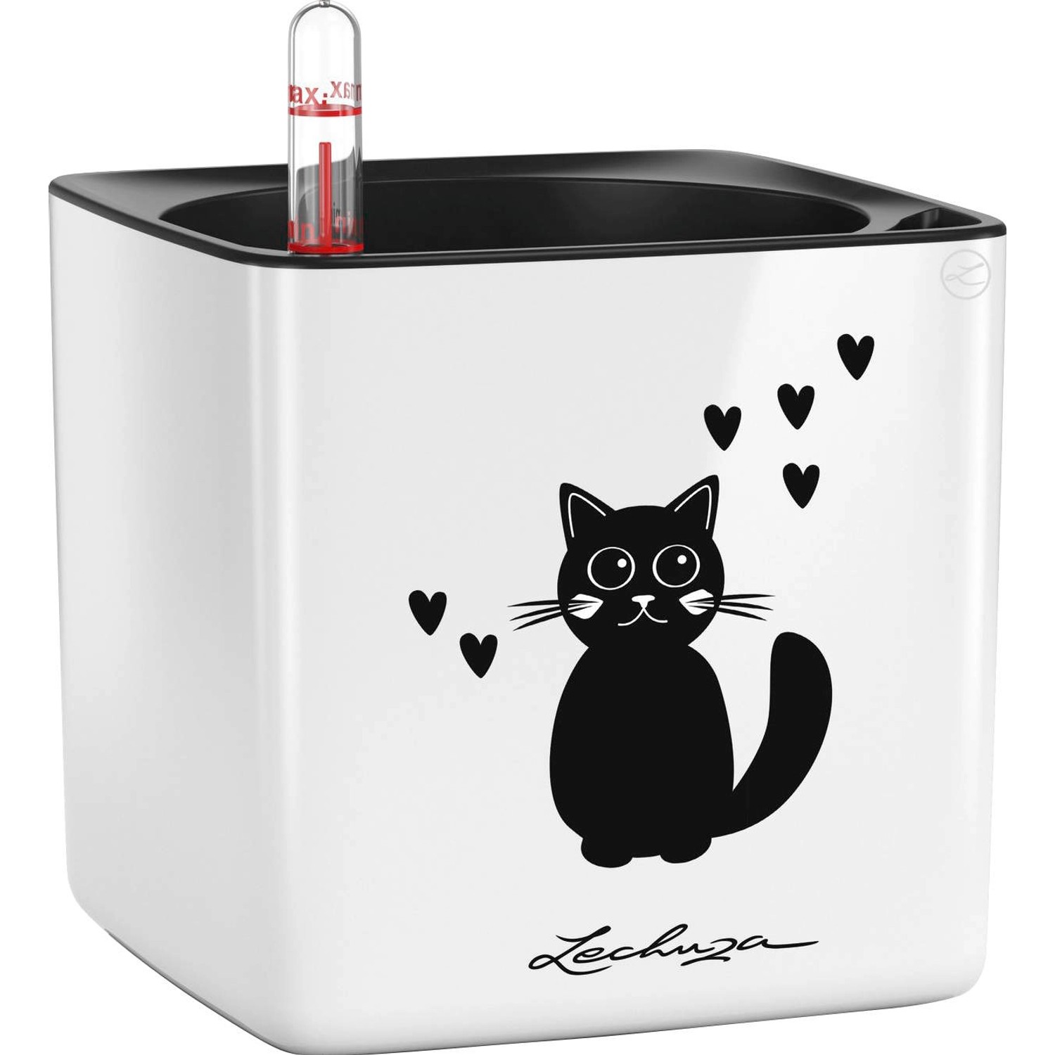 Lechuza Pflanzgefäß Cube Glossy Cat 14 cm x 14 cm x 14 cm Weiß von Lechuza