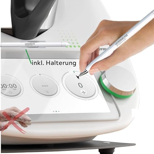 Leckerhelfer® TouchPRO + Touch Stift Halterung – passend für den Thermomix, Touch Pro Bildschirm Organizer, einfache Bedienung vom TM6, TM5 Display. Stylus Pen und Soft Touch für optimale Bedienung. von Leckerhelfer