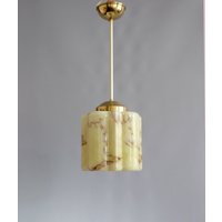 Art Déco Stab-Pendelleuchte, Beige Marmoriert, Aufhängung Aus Messing - 1930Er Jahre Art Déco Stab-Pendelleuchte, Beige Marmoriert, Aufhängung Aus Messing - 1930Er Jahre von LeclaireDesign