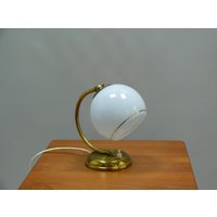 Art Déco Tischleuchte/Nachttischleuchte - Messing, Pastellblauer Glasschirm 1930Er 1950Er Jahre Art Déco Tischleuchte/Nachttischleuchte - Messing, Pastellblauer Glasschirm 1930Er 1950Er Jahre von LeclaireDesign