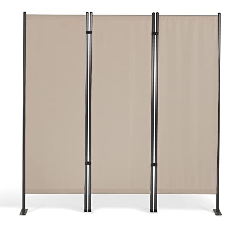 LECO 05101103 Paravent Beige mit grauem Stahlrahmen, pulverbeschichtet und 100% Polyester von Leco