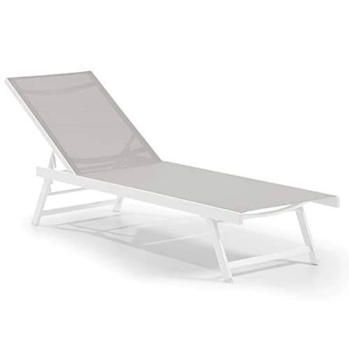Leco-Sonnenliege Elina – Formschöne Aluminium-Gartenliege mit 5fach Verstellbarer Rückenlehne und einklappbaren Füßen – Gestell Weiß von Leco