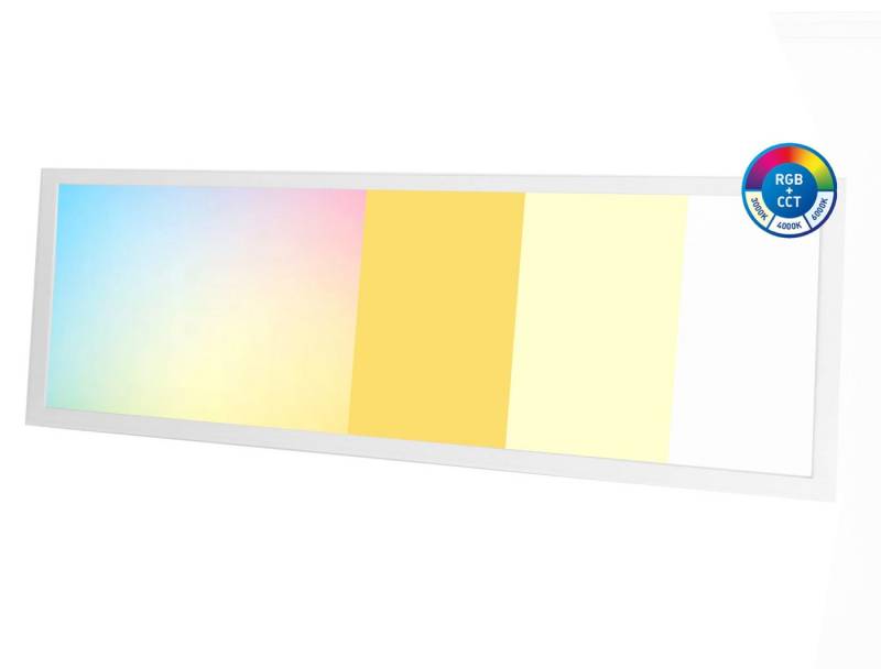 Lecom LED Panel 120x30-RGB+CCT LED Panel Deckenleuchte Farbig, LED fest integriert, RGB und Weißer Farben Farbtemperatur verstellbar, Farbwechsler dimmbar mit Fernbedienung, Lichtfarbe: RGB+CCT Kelvin-Wert 2700K - 65000K, Lichtkraft 3200 Lumen von Lecom