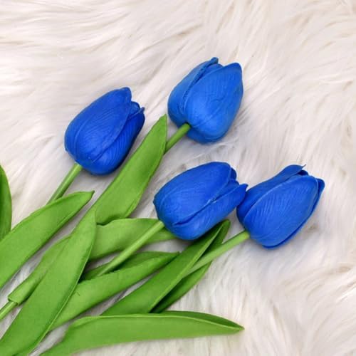 2 Stück echte Tulpen für elegante Heim- und Hochzeitsdekoration, lebensechte künstliche Blumensträuße (Königsblau) von Lecreatekit