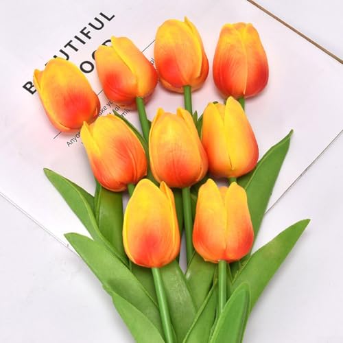 2 Stück echte Tulpen für elegante Heim- und Hochzeitsdekoration, lebensechte künstliche Blumensträuße (orange) von Lecreatekit
