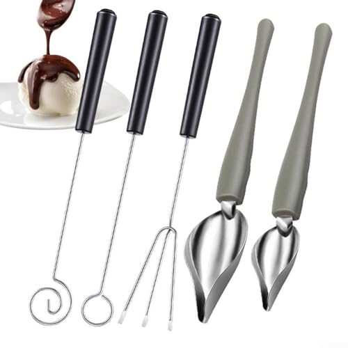 3-teiliges Schokoladen-Dip-Set mit kulinarischen Löffeln und Gabeln zum Dekorieren von Kuchen und Desserts von Lecreatekit