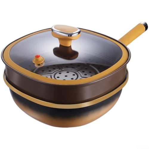 30,5 cm tiefe Antihaft-Pfanne, 30,5 cm tiefe Kochpfanne mit Glasdeckel, Dampfkorb, Mehrzweck-Küchentopf zum Braten und Schmoren (B) von Lecreatekit