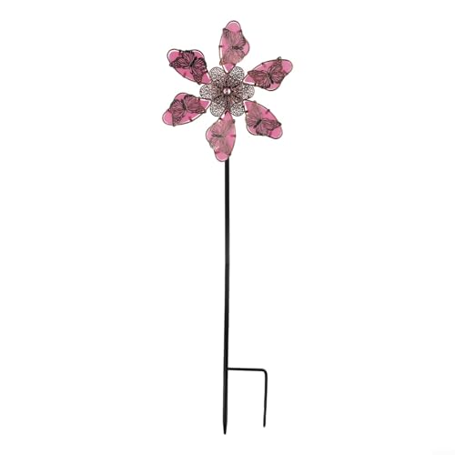 Auffällige 90 cm Schmetterlings-Windmühle mit Nachtglühen für Rasendekoration (rosa) von Lecreatekit