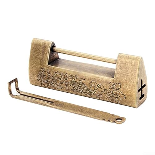 Aufwendiges antikes Vorhängeschloss im chinesischen Design, geeignet zur Sicherung persönlicher Schätze (Bronze) von Lecreatekit