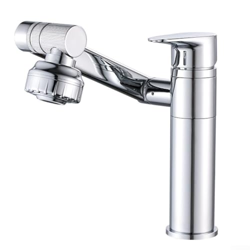 Badezimmer-Wasserhahn, 1080 Grad drehbar, Mischbatterie, Doppelwasserauslass, montiert, spritzwassergeschützt, für heißes und kaltes Wasser (Chrom) von Lecreatekit