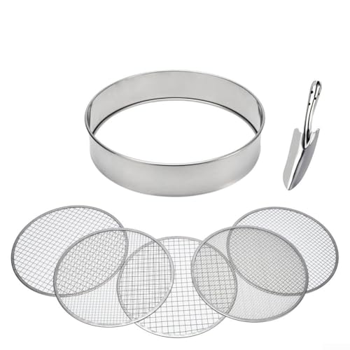 Bodensieb Set, 5 Größen Edelstahl Erde Mesh Sieb Siebpfanne mit Spaten Einfache Montage und Wartung Fördert das Pflanzenwachstum von Lecreatekit
