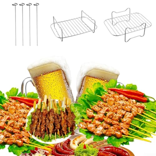 Edelstahl-Doppelkorb-Zubehör, perfekt zum Grillen von Kebabs in Ihrer Luftfritteuse (4-poliger Grill) von Lecreatekit