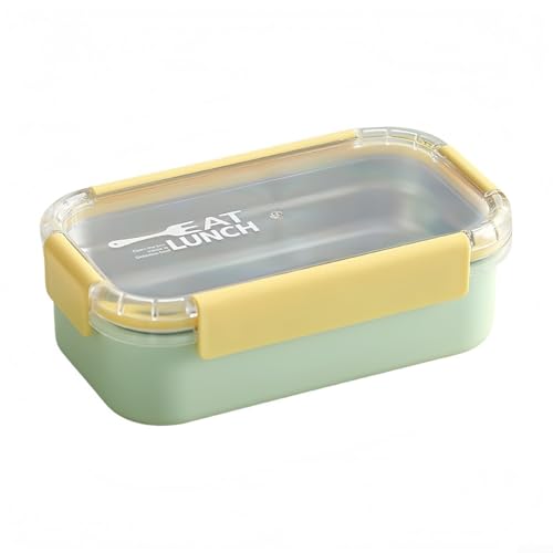 Edelstahl Lunchbox Lunchbox mit 2 Fächern auslaufsichere Deckel Behälter herausnehmbares Tablett für Schule Arbeit Outdoor Picknick (Gelb 1 Gitter) von Lecreatekit