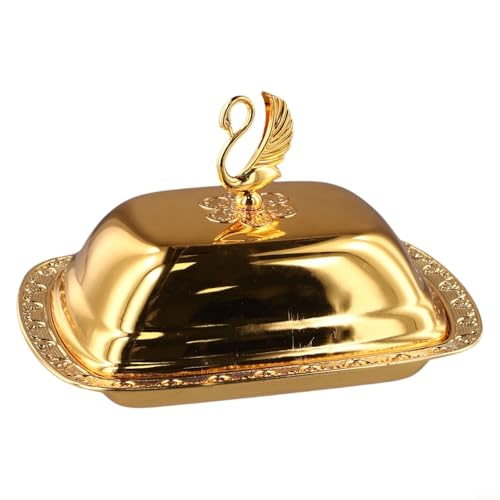 Elegante Küchenaufbewahrungslösung Edelstahl Lebensmittelbehälter Tablett mit staubdichtem Deckel zum Servieren von Butter und kleinen Gegenständen (Gold) von Lecreatekit