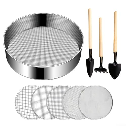 Gartensieb Mesh, Edelstahl Gartensieb, 20CM Edelstahl Rund Sieb mit Flexibler Sieb, Garten Handspaten für Steinsieb Erde Mischen von Lecreatekit