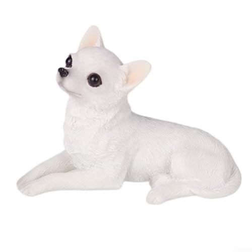 Lebensechte Outdoor-Dekoration, bezaubernde sitzende Chihuahua-Figur aus Kunstharz (weiß) von Lecreatekit