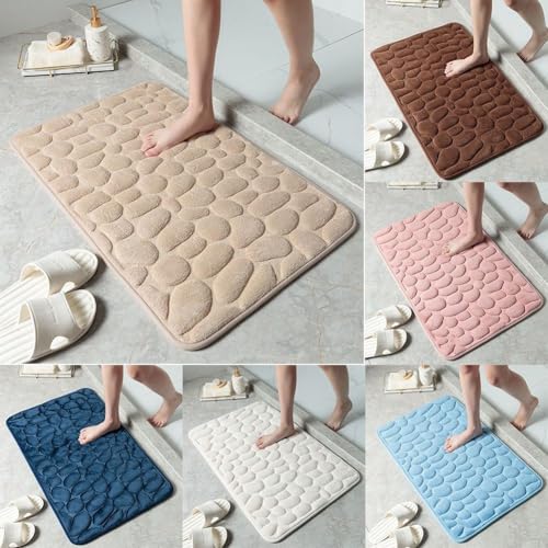 Lecreatekit Badezimmerteppich, Kieselstein-Textur, rutschfeste Badematte, Memory-Schaum für Sicherheit und Absorption im Badezimmer (Kaffee) von Lecreatekit