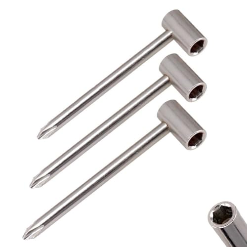 Lecreatekit Sechskantschlüsselsatz für Gitarristen Halsstab-Einstellschlüssel (3 Stück 6 35/7/8 mm) (Silber) von Lecreatekit