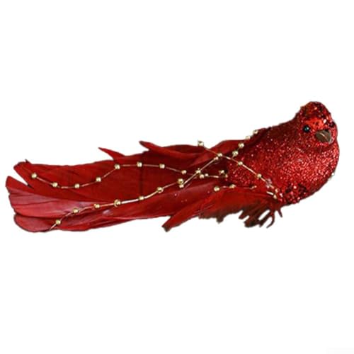 Lecreatekit Weihnachtsbaum-Dekoration, Vogel, Rotkehlchen, niedliche farbige Federn, Simulationsvogel (rot) von Lecreatekit