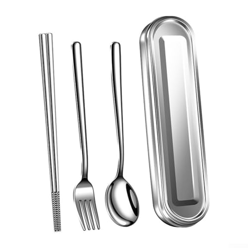 Leichtes Stahl-Besteck-Set mit Koffer, Gabel, Löffel und Essstäbchen für das Essen von Lecreatekit
