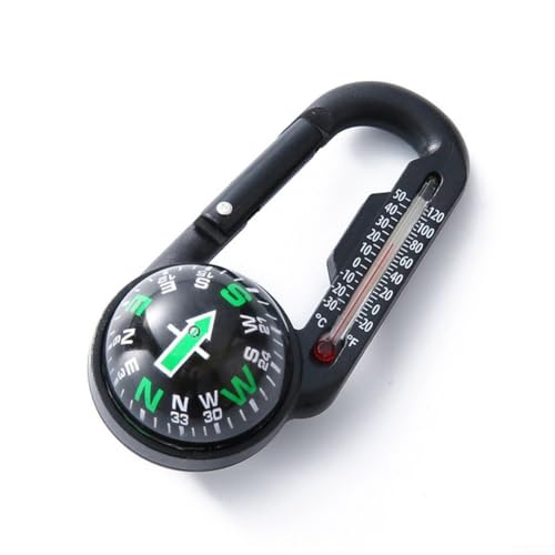Mini-Clip für Kompass, Taschen-Navigationsclip mit Thermometer, Karabiner-Befestigung für Outdoor-Abenteuer, Wanderausrüstung (D) von Lecreatekit