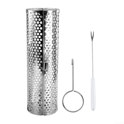 Rollender Grillkorb, Edelstahl, tragbarer drehbarer Grillkorb mit kreisförmiger Form für gleichmäßige Wärmeverteilung und Zubehör (XL) von Lecreatekit