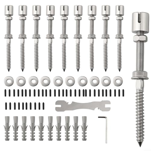 Rostfreies Rankgitter-Set für den Garten, Edelstahl-Drahtstruktur mit 10 Kreuzkopf-Abstandsbolzen und Montagezubehör (ohne Seil) von Lecreatekit