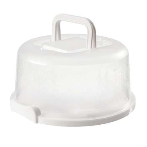 Runder Kuchenträger mit Griff und Schnappverschluss-Deckel für sicheren Transport und Lagerung, transparente Oberseite zum Präsentieren von Kuchen ohne Öffnen (weiß) von Lecreatekit