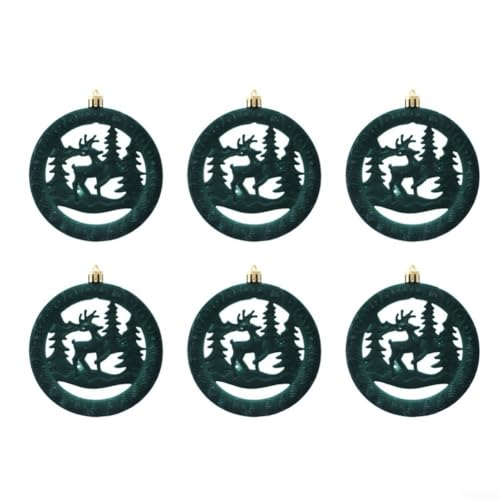 Samt-Rentier-Ornament-Set für Weihnachtsbaum-Dekoration, Weihnachtsschmuck-Set, bruchsicher, beflockt, Baumschmuck, zum Aufhängen, 3 Farben, 6 Stück (grün) von Lecreatekit