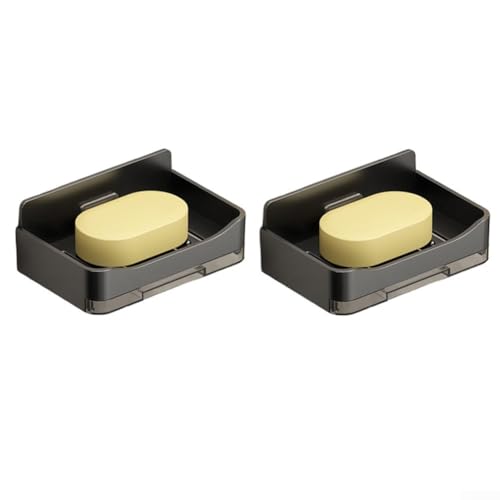 Saugnapf-Seifenhalter-Boxen, Saugnapf-Seifenhalter, kein Bohren, quadratisch, wandmontiert, mit Haken für Badezimmer, Küche (schwarzes PP) von Lecreatekit