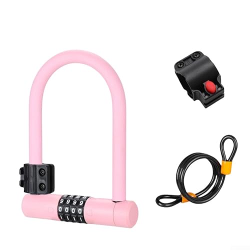 Sicherheits-Fahrrad-U-Schloss, 4-stellige Zahlenkombination, wasserdicht, Stahlkabel für Radfahren, Roller, Motorräder (Rosa) von Lecreatekit