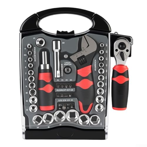 Steckschlüssel-Set, Steckschlüssel mit Schraubendreher-Bits, Ratsche, Werkstattprojekte, Werkzeug-Set, verstellbar, für Autoreparatur (45 Stück) von Lecreatekit