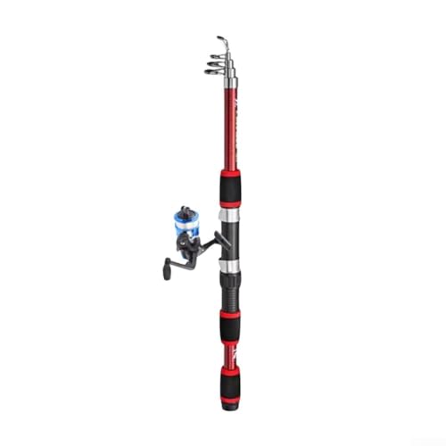Tragbare Teleskop-Angelrute, leichtes Teleskop-Angel-Set, Kohlefaser, tragbare Rute mit Rolle, komplettes Set für Süßwasser (rotes Set) von Lecreatekit