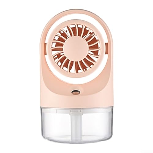Tragbarer, wiederaufladbarer Ventilator mit USB-Stromversorgung und Wassernebel-Spray, faltbar, kompaktes Design, 70 ml, Luftbefeuchtungstank mit mehreren Geschwindigkeitsstufen (Rosa) von Lecreatekit