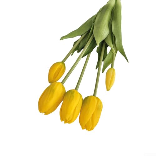 Tulpen aus Kunststoff, fühlen sich echt an, 10 Stück, künstliche Tulpen für Hochzeit, Haus, Garten, Innen- und Außenbereich, Grabdekoration (gelb) von Lecreatekit