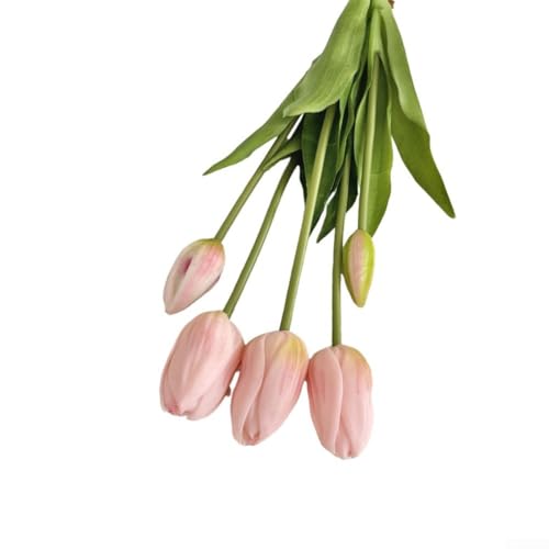 Tulpen aus Kunststoff, fühlen sich echt an, 10 Stück, künstliche Tulpen für Hochzeit, Haus, Garten, Innen- und Außenbereich, Grabdekoration (halbrosa) von Lecreatekit