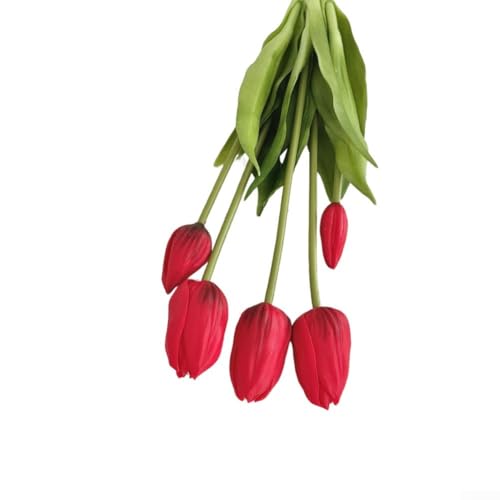 Tulpen aus Kunststoff, fühlen sich echt an, 10 Stück, künstliche Tulpen für Hochzeit, Zuhause, Garten, Innen- und Außenbereich, Grabdekoration (groß rot) von Lecreatekit