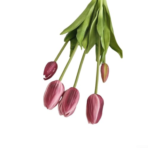 Tulpen aus Kunststoff, fühlen sich echt an, 10 Stück, künstliche Tulpen für Hochzeit, Zuhause, Garten, Innen- und Außenbereich, Grabdekoration (lila) von Lecreatekit