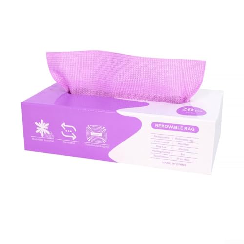 Ultra feine Faser Geschirrtücher – 20 x 20 cm Küchenreinigungstücher mit Spenderbox – 6 Farben zum Spülen und Trocknen (halbviolett) von Lecreatekit