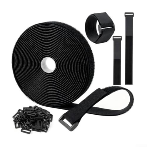 Verstellbare Kabelbinder, Schnittlänge, schwarz, wiederverwendbar, Befestigung von Kabelbindern, Haken, Sicherungsgurt für Kabelführung, Kabel-Organizer (5 cm x 10 m breit) von Lecreatekit