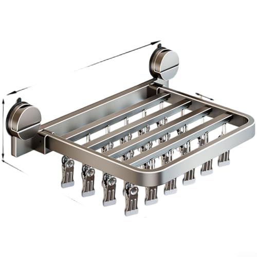Wandmontierter Saugnapf-Wäscheständer, Wäscheständer mit faltbarem Multi-Clip-Aufhänger, Socken-Organizer für Zuhause, Badezimmer (Gunpowder 24) von Lecreatekit