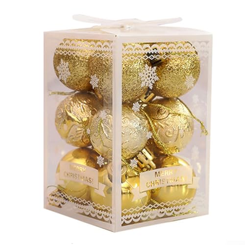 Zwölf Weihnachtskugeln für Weihnachtsbaum, funkelnde Ornamente für Partys (Gold) von Lecreatekit