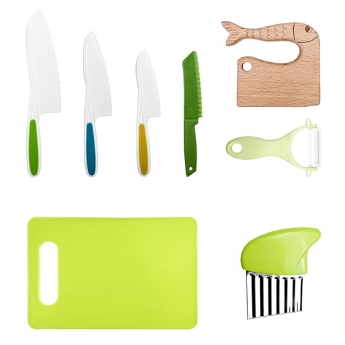 Lectorias Kindermesser Set, 8-Teiliges Kinder Messer Montessori ab 2 Jahre, Kindersichere Messer Küchenmesser, Kinder-Küchenmesser-Set zum Schneiden und Kochen von Obst Oder Gemüse für Kleinkinder von Lectorias