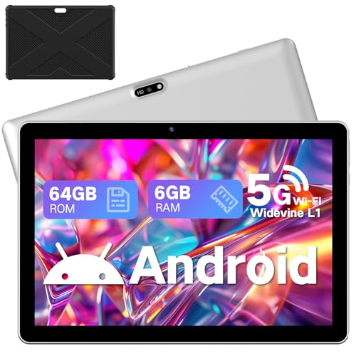 2025 Tablet 10,1 Zoll Android 13 Tablet mit Hülle, 64GB (1TB erweiterbar), HD Touch Display, Dual-Kameras, Widevine L1, 5G/2.4G WLAN, 8 Std Akku, BT 5.0, GMS, ideal für Unterhaltung & Lernen von Lectrus