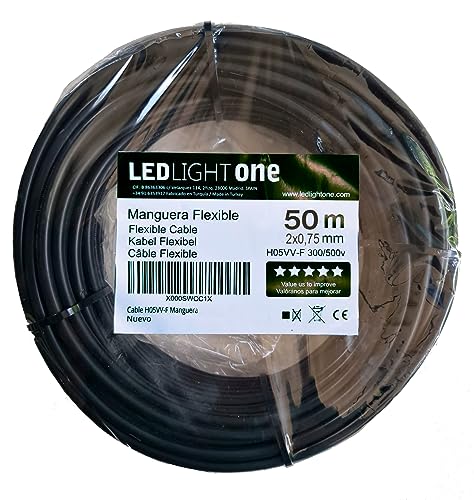 Led Light One Kabel H05VV-F Schlauch 2 x 0,75 mm 50 m (schwarz) Betriebsspannung: 500 V Maximale Betriebstemperatur 70 ºC. Kabel für feste und mobile Installationen in Wohn- und Geschäftsräumen. von Led Light One
